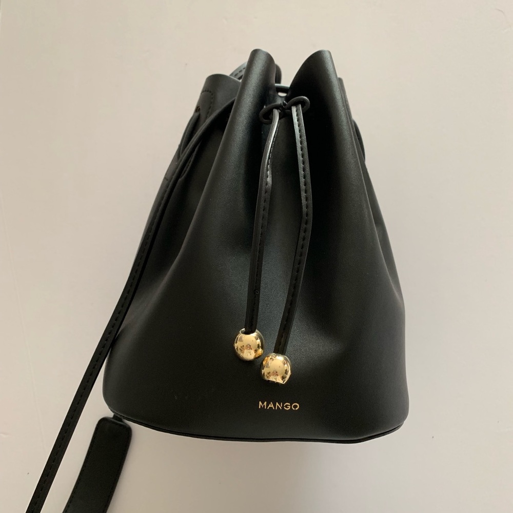 Mango, black faux leather bucket bag